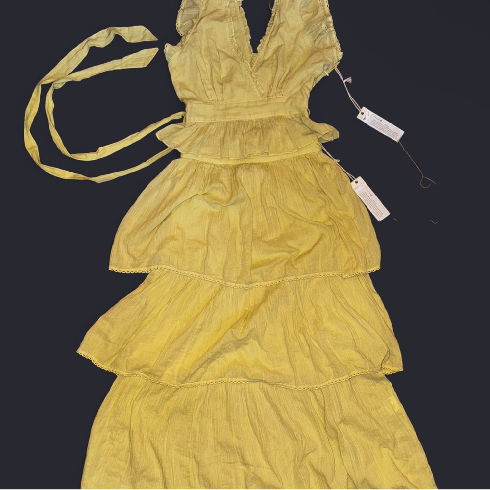 Elegant Golden Tiered Maxi Dress by Happy Nature NWT